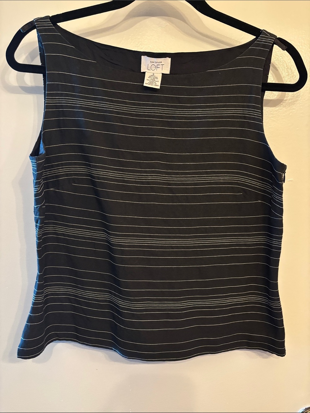 LOFT Black Striped Sleeveless Shell Top